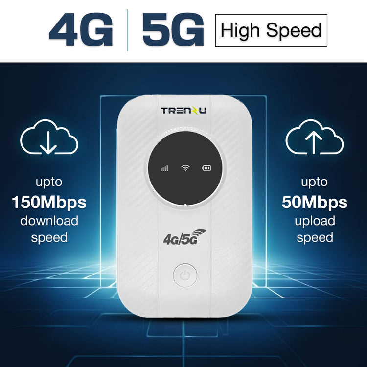 Trenzu 4G LTE Portable WiFi Hotspot Device | Pocket WiFi Dongle 5G/4G All Sim Support | Upto 150Mbps, 2100mAh Battery | Plug & Play Wireless Data Card WiFi Dongle with Sim Slot for Laptop & Travel
