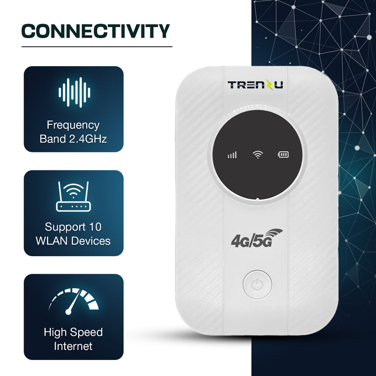Trenzu 4G LTE Portable WiFi Hotspot Device | Pocket WiFi Dongle 5G/4G All Sim Support | Upto 150Mbps, 2100mAh Battery | Plug & Play Wireless Data Card WiFi Dongle with Sim Slot for Laptop & Travel