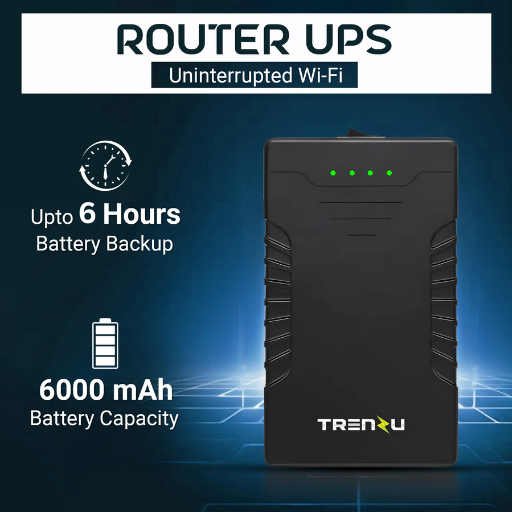 Trenzu WiFi UPS Power Backup Upto 14hrs | 12V-2A, Universal Combability, All Routers, CCTV Camera, Jio Fiber, Modem, Setup Box | 6000mah Battery, 12 Months Warranty | Mini Ups for WiFi Router