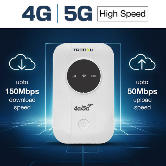 Trenzu 4G LTE Portable WiFi Hotspot Device | Pocket WiFi Dongle 5G/4G All Sim Support | Upto 150Mbps, 2100mAh Battery | Plug & Play Wireless Data Card WiFi Dongle with Sim Slot for Laptop & Travel