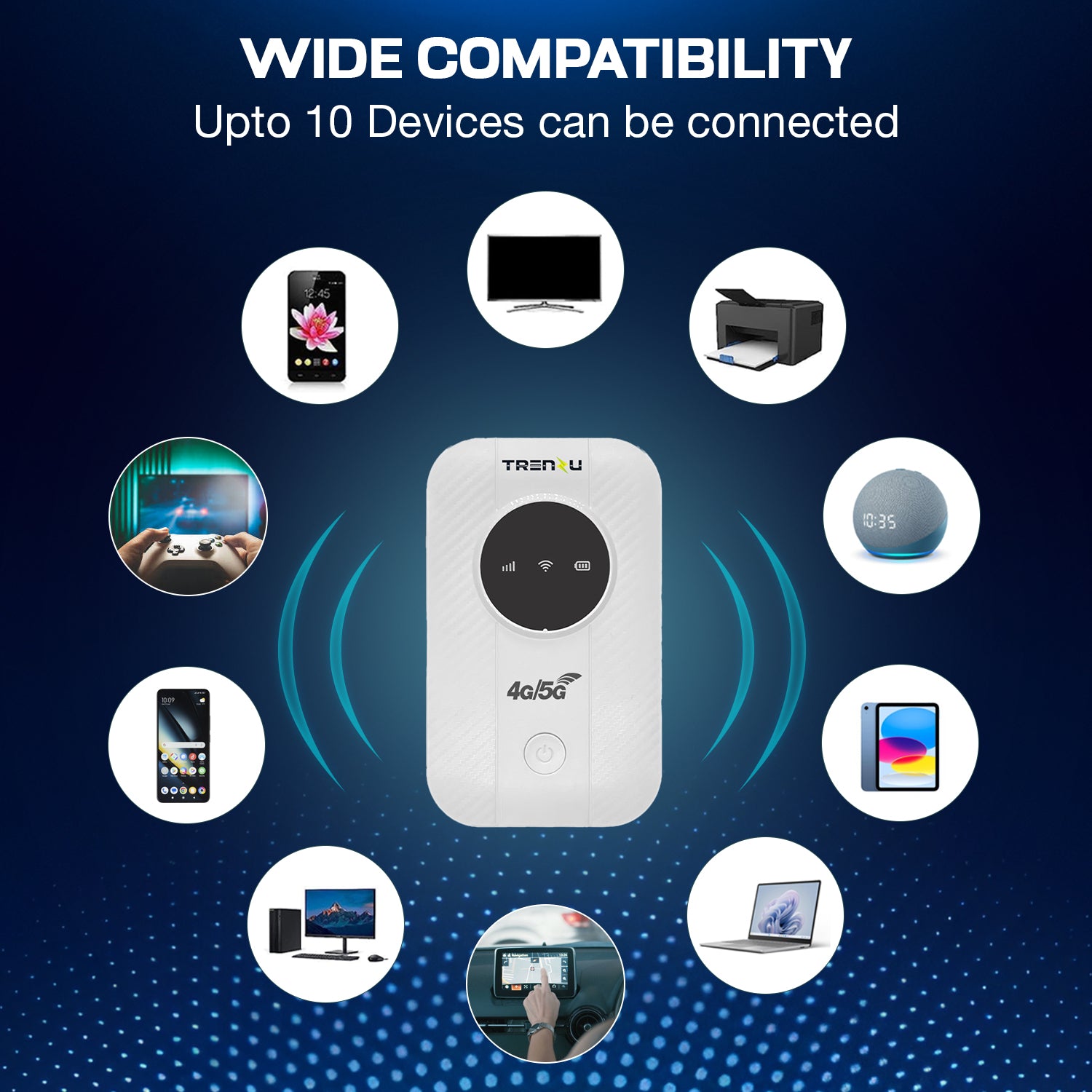 Trenzu 4G LTE Portable WiFi Hotspot Device | Pocket WiFi Dongle 5G/4G All Sim Support | Upto 150Mbps, 2100mAh Battery | Plug & Play Wireless Data Card WiFi Dongle with Sim Slot for Laptop & Travel