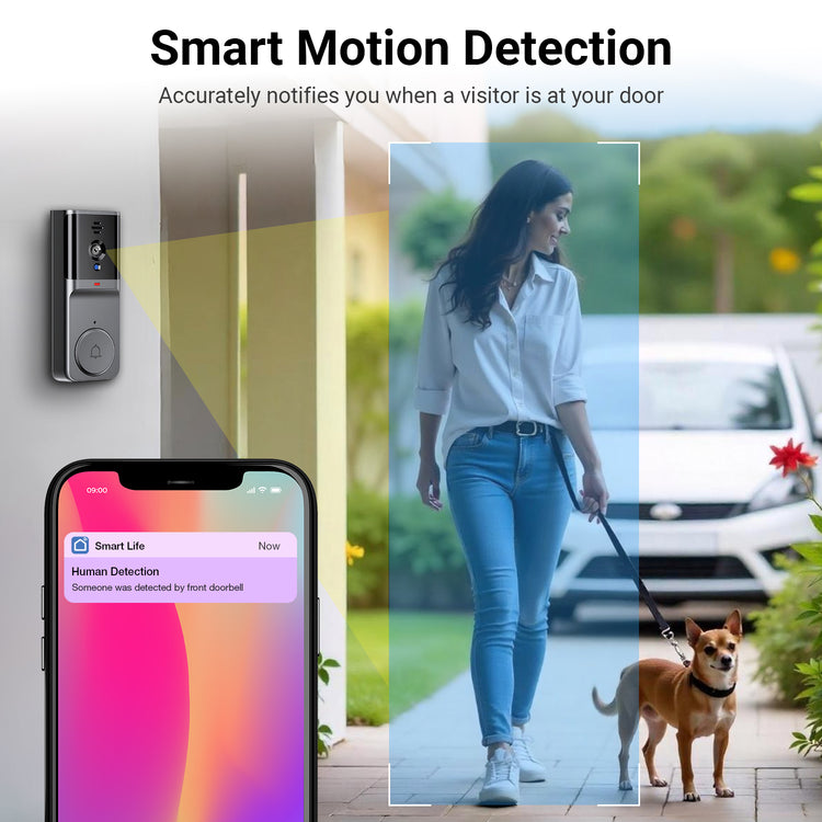 trenzu Smart WiFi Video Doorbell | Calling Ring Door Bell Wireless | Two-Way Audio, HD Resolution, Night Vision, Motion Detection, Long Battery Life, App Control, Front Door Bell with Camera - Black