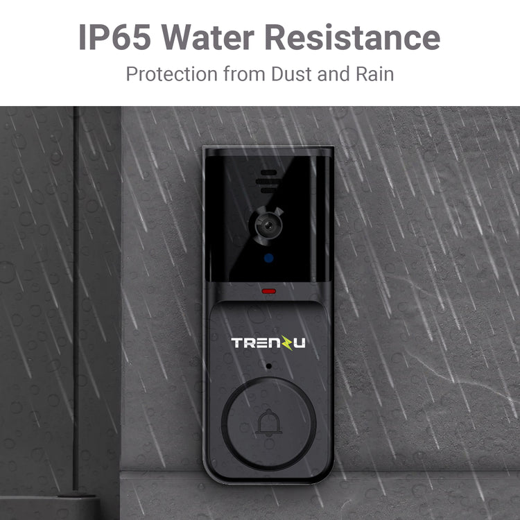 trenzu Smart WiFi Video Doorbell | Calling Ring Door Bell Wireless | Two-Way Audio, HD Resolution, Night Vision, Motion Detection, Long Battery Life, App Control, Front Door Bell with Camera - Black